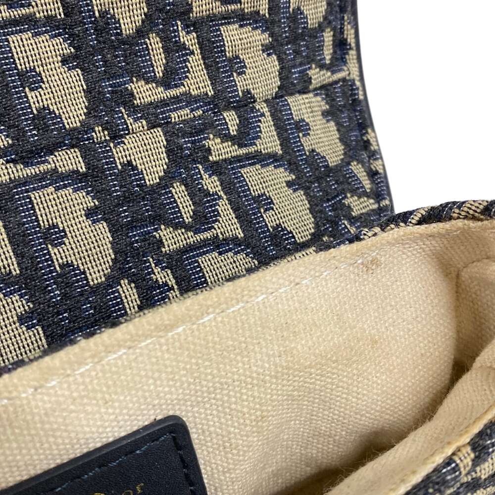 Christian Dior DIOR/ChristianDior Saddle Bag Handbag Navy Cream Jacquard Leather - Picture 14 of 15